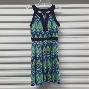 En Focus Studio Dress Womens Size 6 Blue Chevron Print